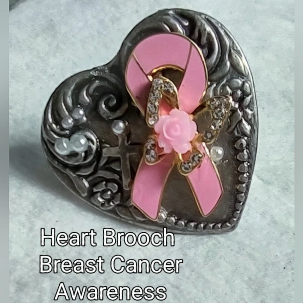 Pewter Heart with Pink Awareness Ribbon